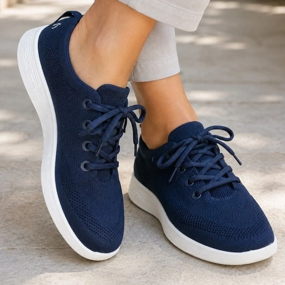 Allbirds Tree Runner Marine Blue White Knit Walking Shoes Womens Sz 9 Sneaker